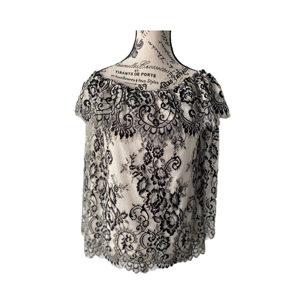 White House Black Market 3/4 Sleeve Lace Overlay Blouse Top NWT Size S